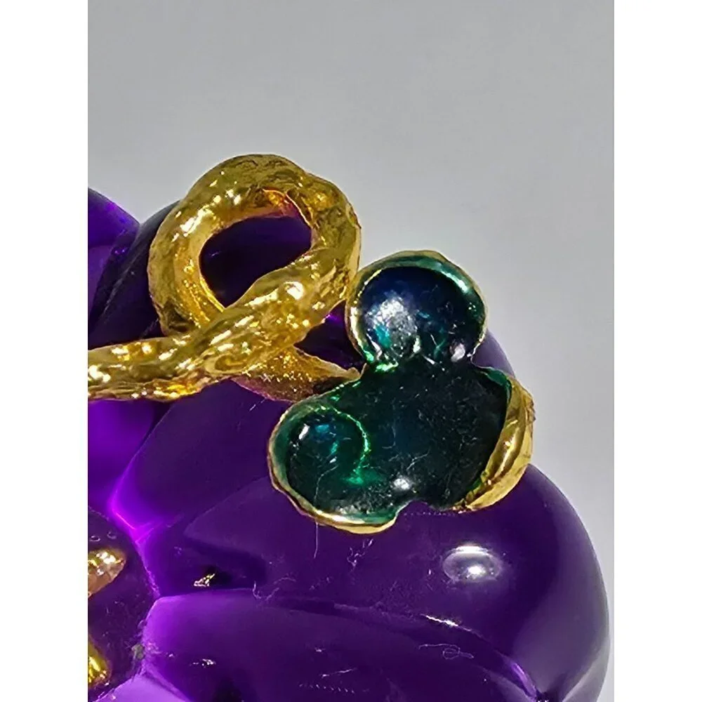 Purple Pumpkin With Gold Plated Stem & Leaves Decorative Piece Vintage